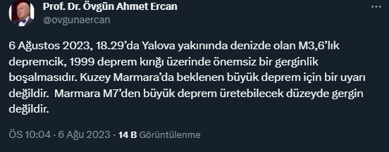 Prof Dr Övgün Ahmet Ercan dan Marmara Denizi depremi yorumu Kuzey