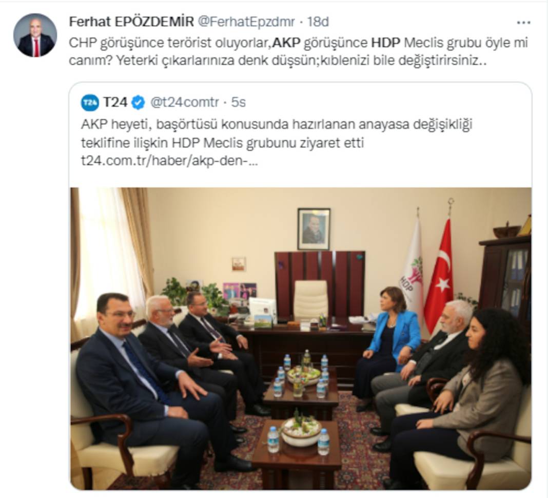 AKP'nin HDP ziyareti sosyal medyada gündem oldu: CHP görüşünce terörist oluyorlar, AKP görüşünce HDP Meclis grubu öyle mi canım? 6