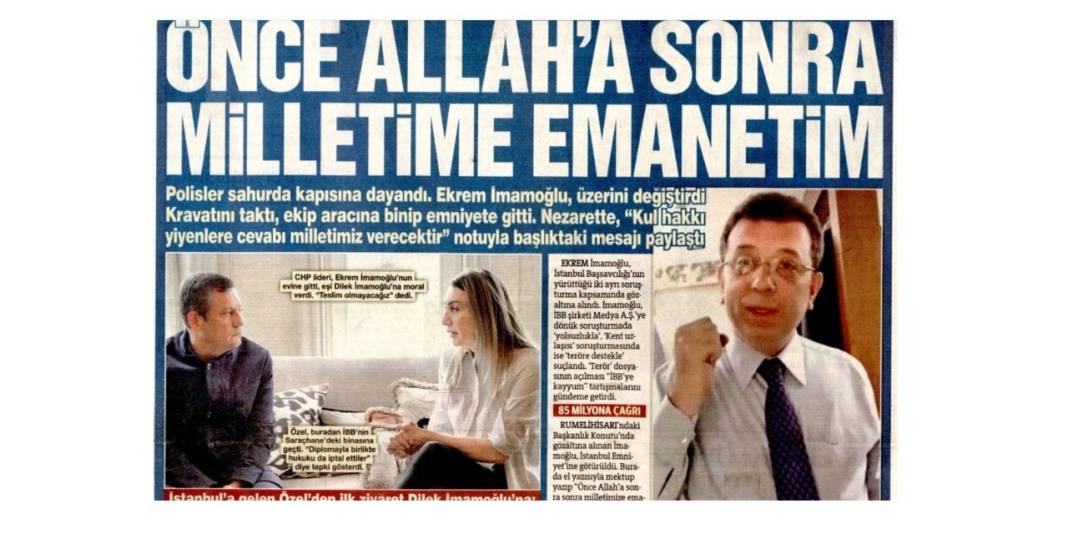 İmamoğlu'nun gözaltına alınması gazete manşetlerinde 8