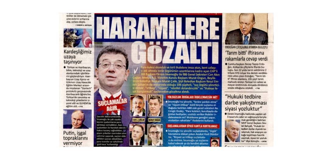 İmamoğlu'nun gözaltına alınması gazete manşetlerinde 2