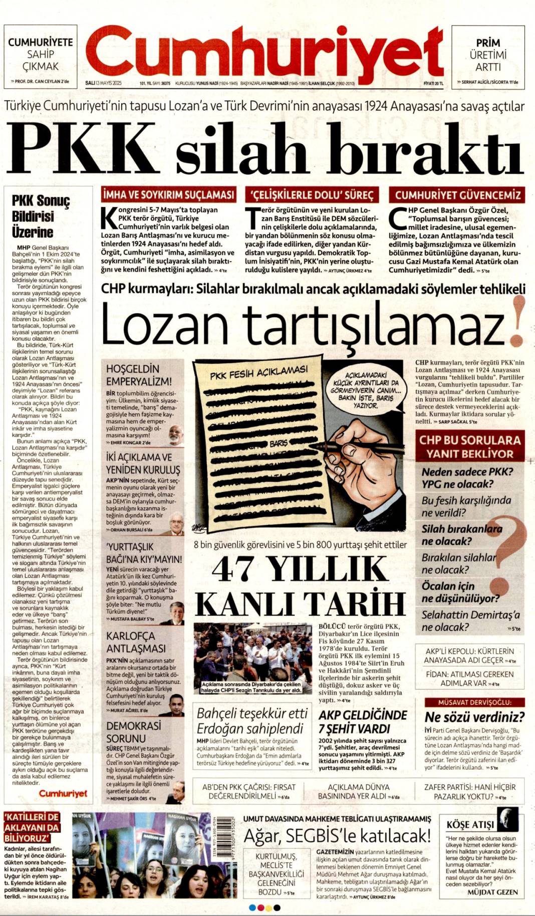 PKK fesih kararını duyurdu: Tarihi açıklama gazete manşetlerinde 10