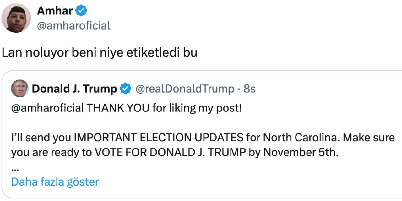 Trump yanlışlıkla bir Türk'ü etiketleyip teşekkür etti