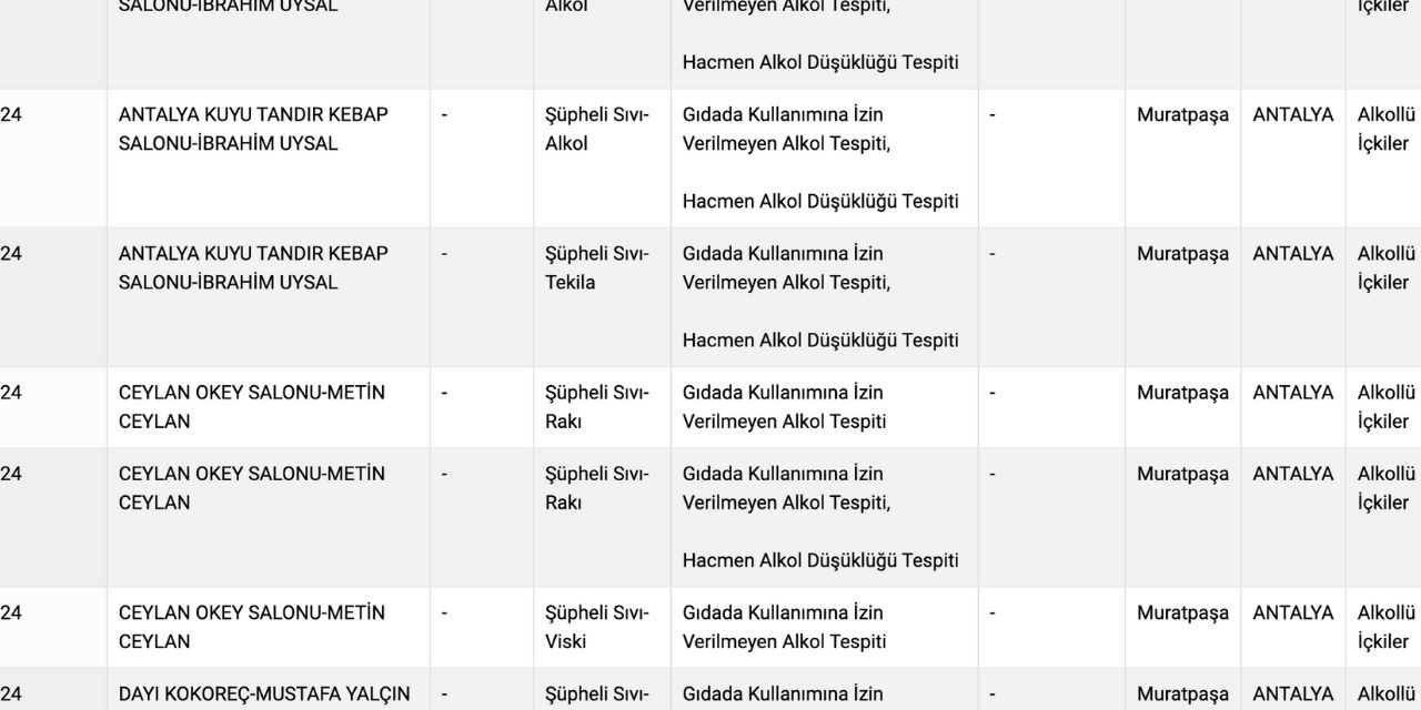 Bakanlık listesi: Kebapta tekila, kokoreçte viski