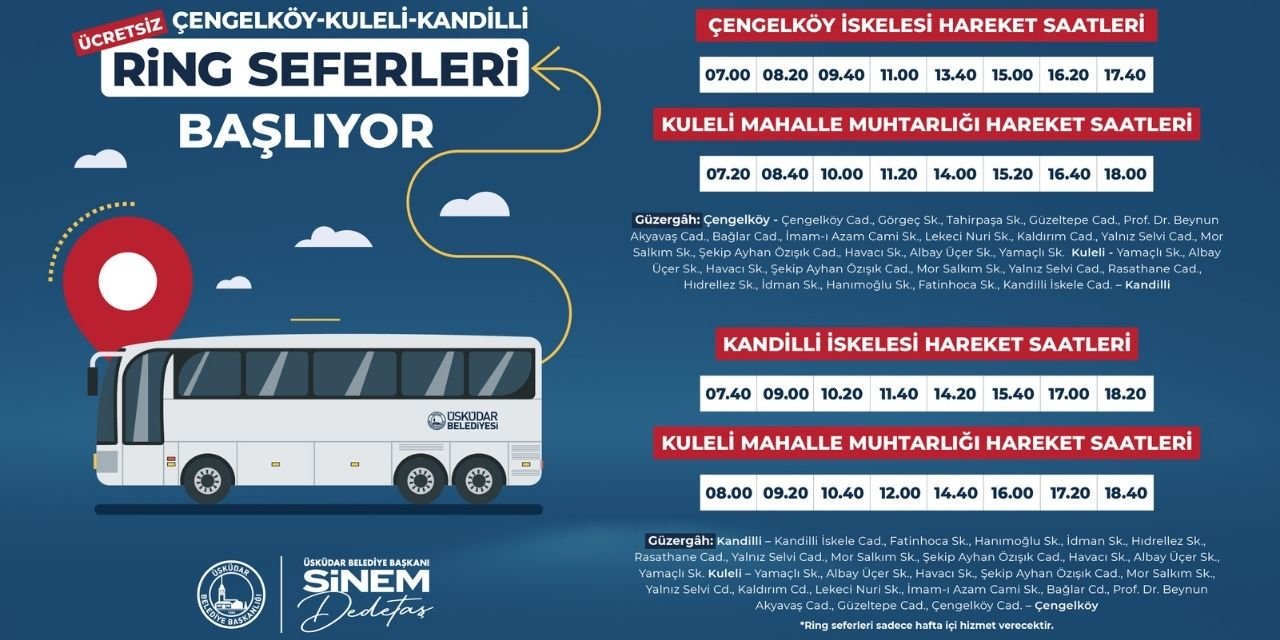 Üsküdar Belediyesi'nden Çengelköy-Kuleli-Kandilli arası ücretsiz ring seferleri