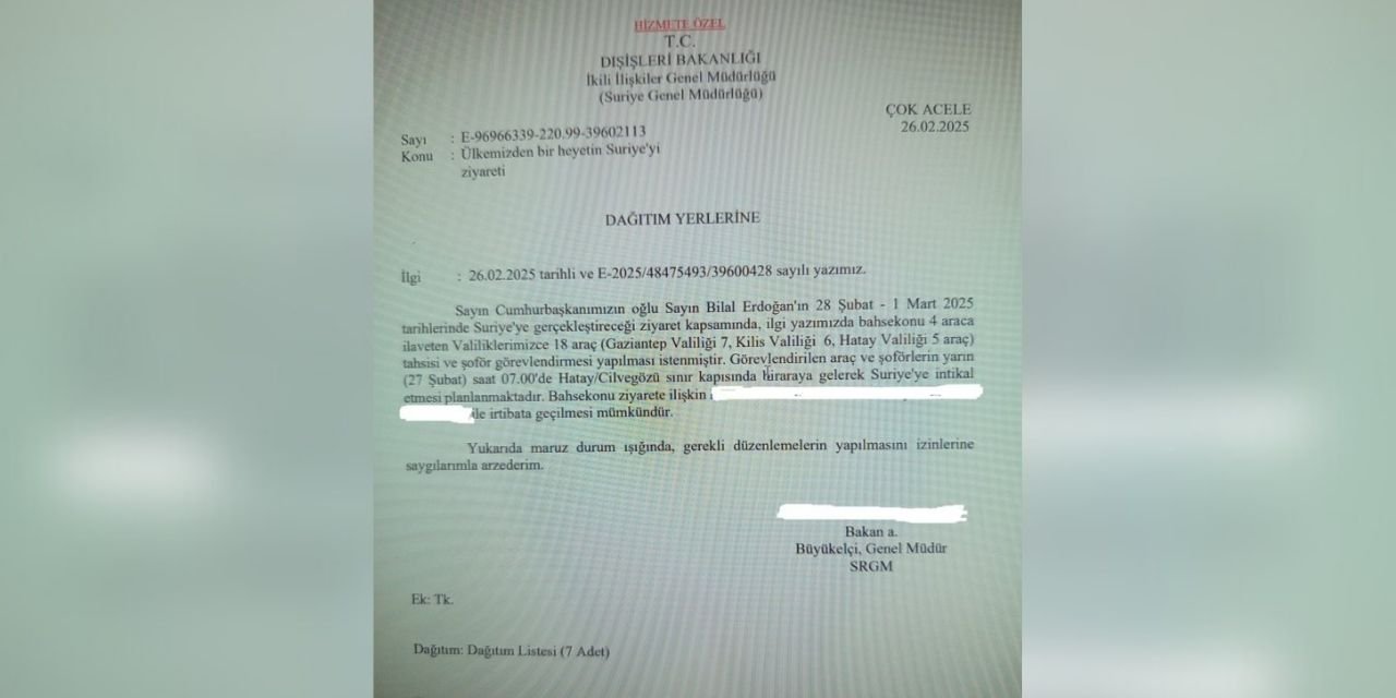 Bilal Erdoğan ve beraberindekilerin Suriye ziyareti için 22 araç tahsis edilmiş