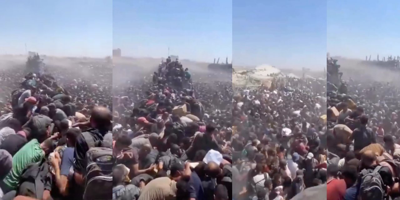 Tarihe geçecek görüntüler... Açlıktan ölümlerin başladığı Gazze'de insanlar yardım malzemesi almaya çalışıyor