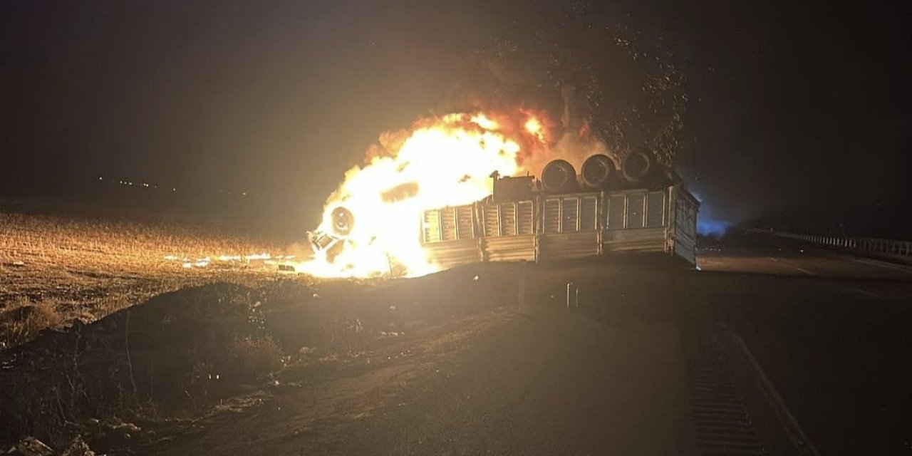Mardin'de devrilerek alev alan TIR’ın şoförü yaşamını yitirdi