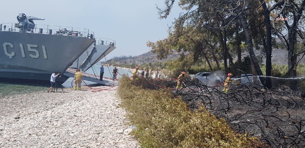 Ören'deki orman yangınına çıkarma gemisiyle müdahale