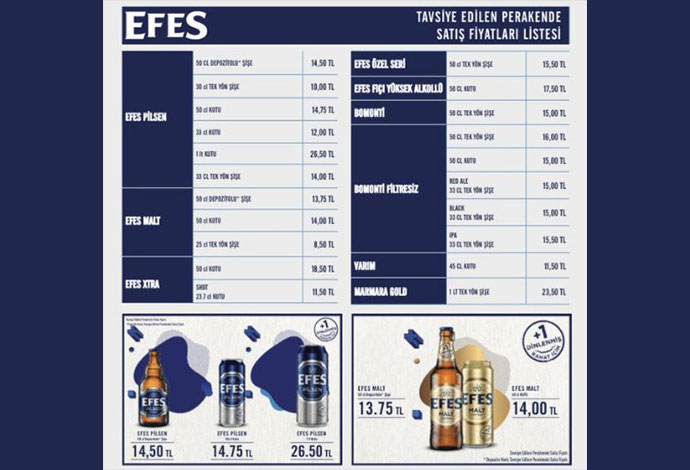 Efes grubundan biraya zam