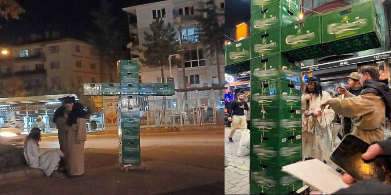 Eskişehir’de Cadılar Bayramı’nda bira kasalarından haç yapan 3 kişi gözaltında