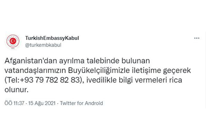 Türkiye’nin Kabil Büyükelçiliği’nden vatandaşlara çağrı