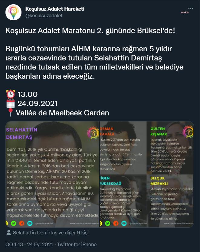 "Koşulsuz Adalet Hareketi" Brüksel'de Demirtaş için tohum ekecek
