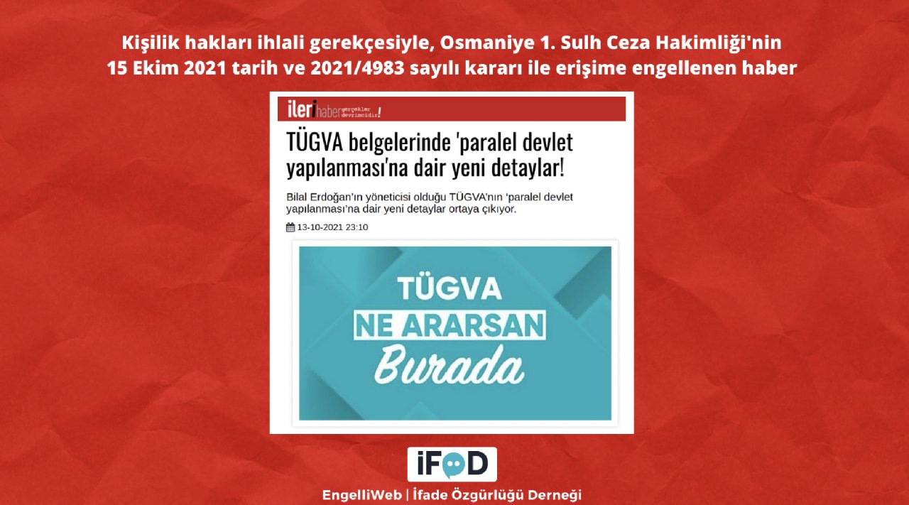 İleri Haber’in TÜGVA belgeleri haberine erişim engeli