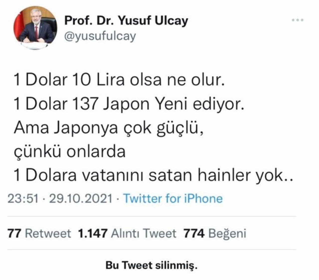 Eski rektör "1 Dolar 10 Lira olsa ne olur. 1 Dolar 137 Japon Yeni ediyor" dedi