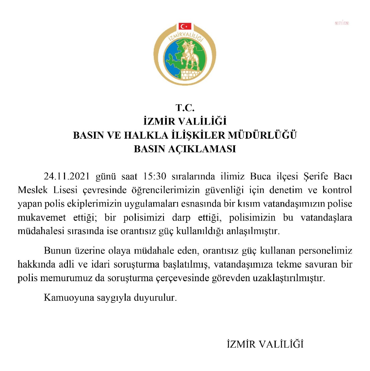 İzmir Valiliği: Buca'da vatandaşa şiddet uygulayan polis görevden uzaklaştırıldı