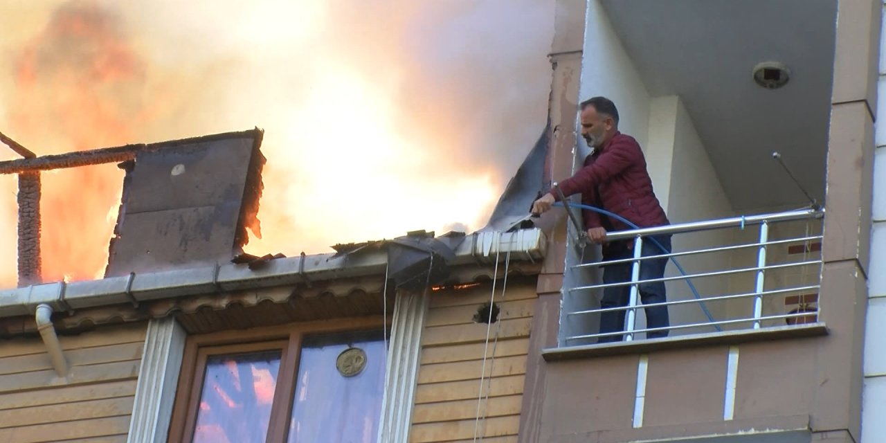Çatıdaki yangına bahçe hortumuyla müdahale: Elimden geleni yaptım
