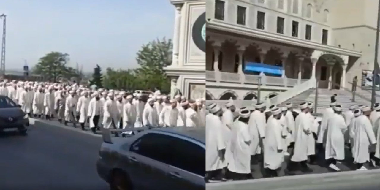 Hafızlar yürüyüş yaptı, 'Şeriat is loading' notuyla paylaşıldı