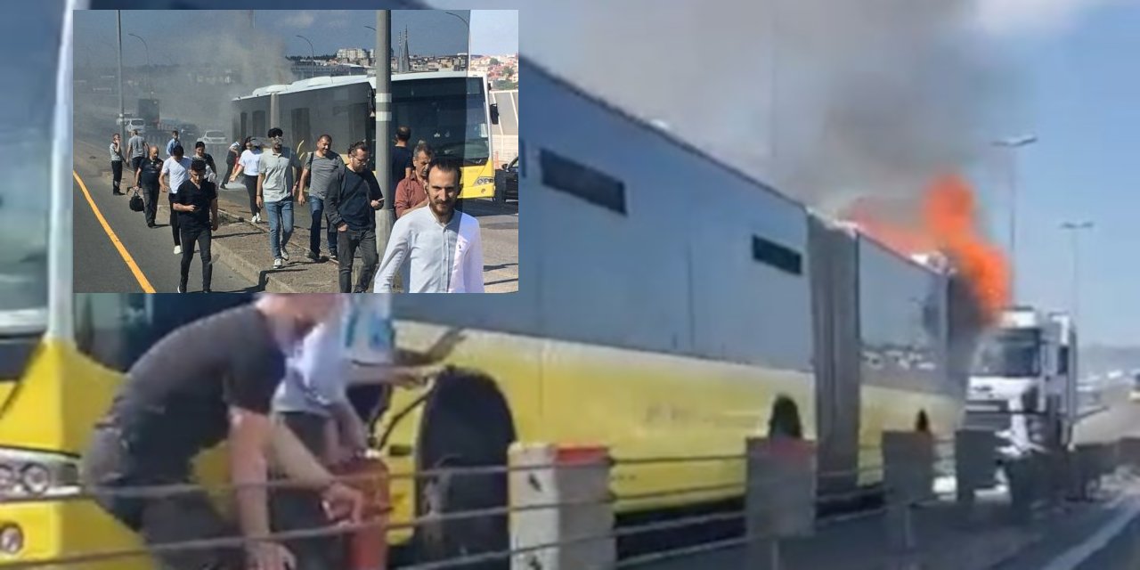 Haliç köprüsünde metrobüs yandı