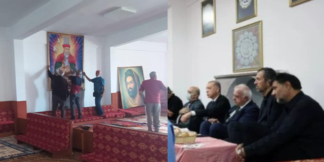 Erdoğan'ın ziyareti öncesi cemevinde yerleri değiştirilmişti: Fotoğraflar eski yerlerine asıldı