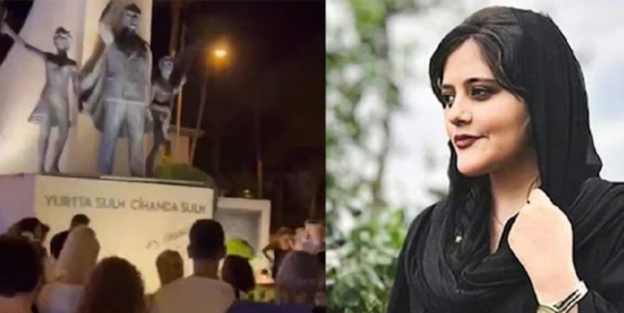 Emini için Atatürk heykelinin önünde toplandılar: İran hükümetini protesto ettiler