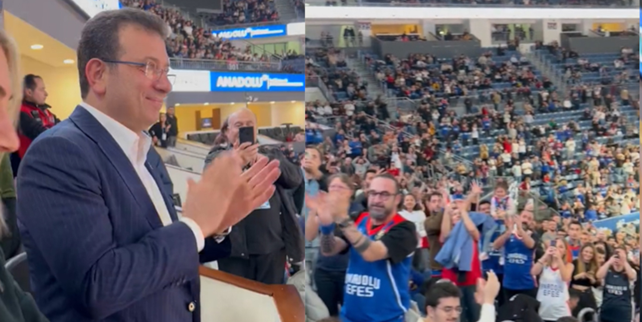İmamoğlu, Anadolu Efes'e destek için Sinan Erdem'de: Taraftarlar ayakta alkışladı