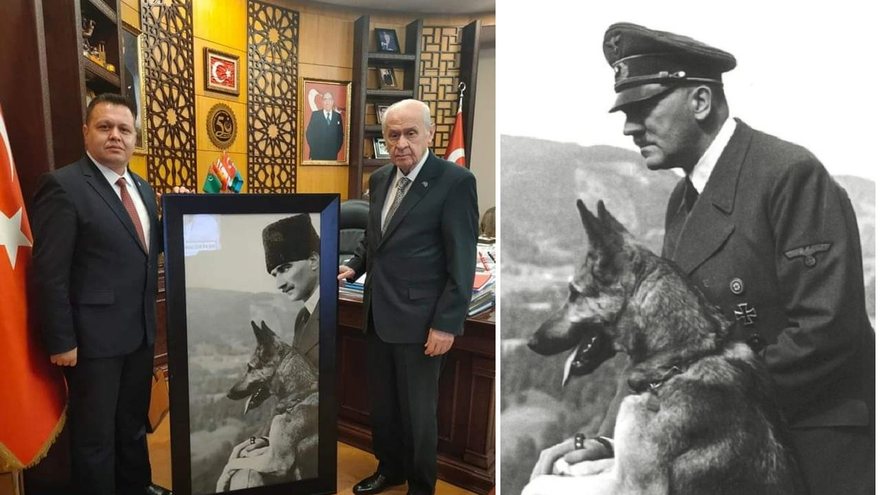 MHP il başkanı Hitler'in 'Atatürk montajlı' fotoğrafını Bahçeli'ye hediye etti