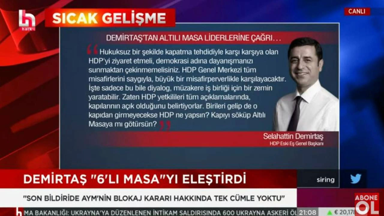 Demirtaş'tan Altılı Masa'ya eleştiri: 'Küçük tarikatın partisiyle bile resmi görüşme yapıyor, HDP ile görüşülmüyor'