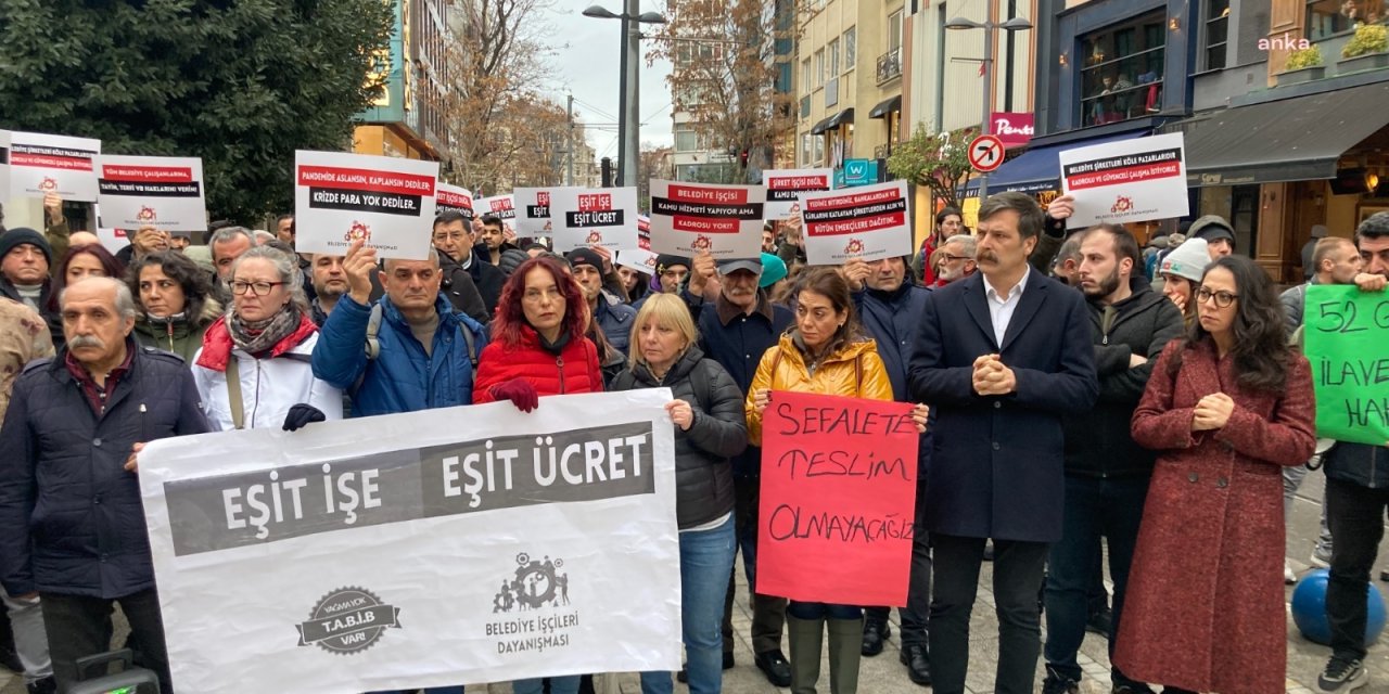 Eylemdeki belediye işçilerine TİP'ten destek: 'Onların sözünün mücadelesinin arkasında olacağız'