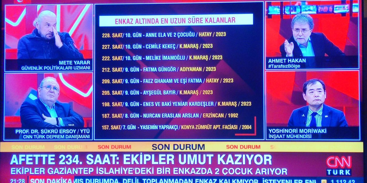 CNN Türk'te ‘enkaz altında en uzun süre kalanlar’ sıralaması...