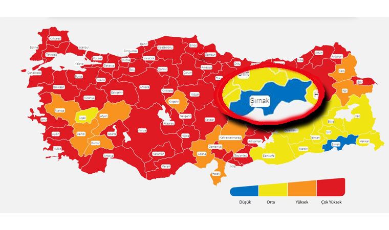 Türkiye'de en uzun süre 'mavi' kalan Şırnak da 'yüksek riskli' oldu