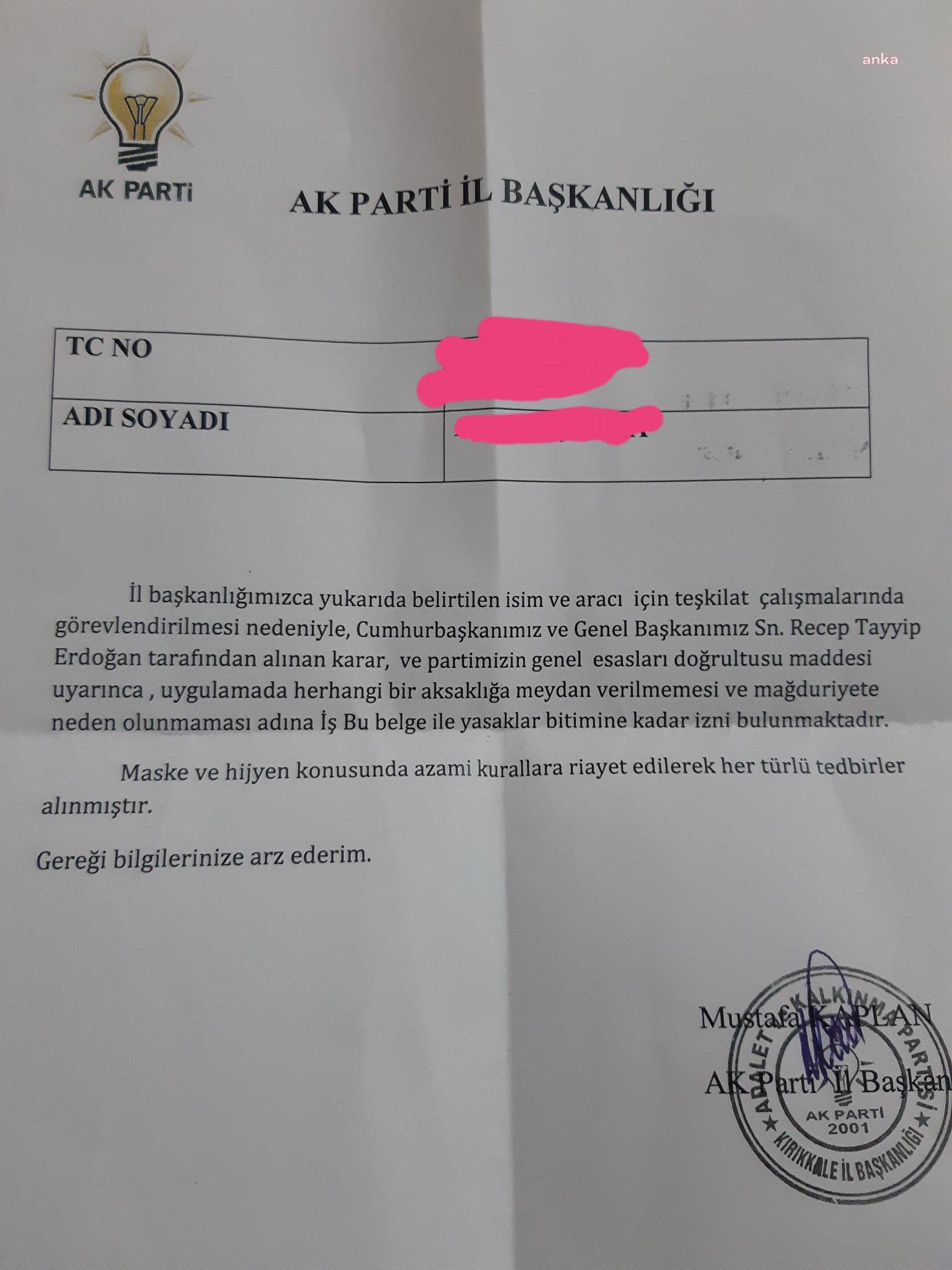 AKP İl Başkanlıkları izin belgesi mi dağıtıyor?