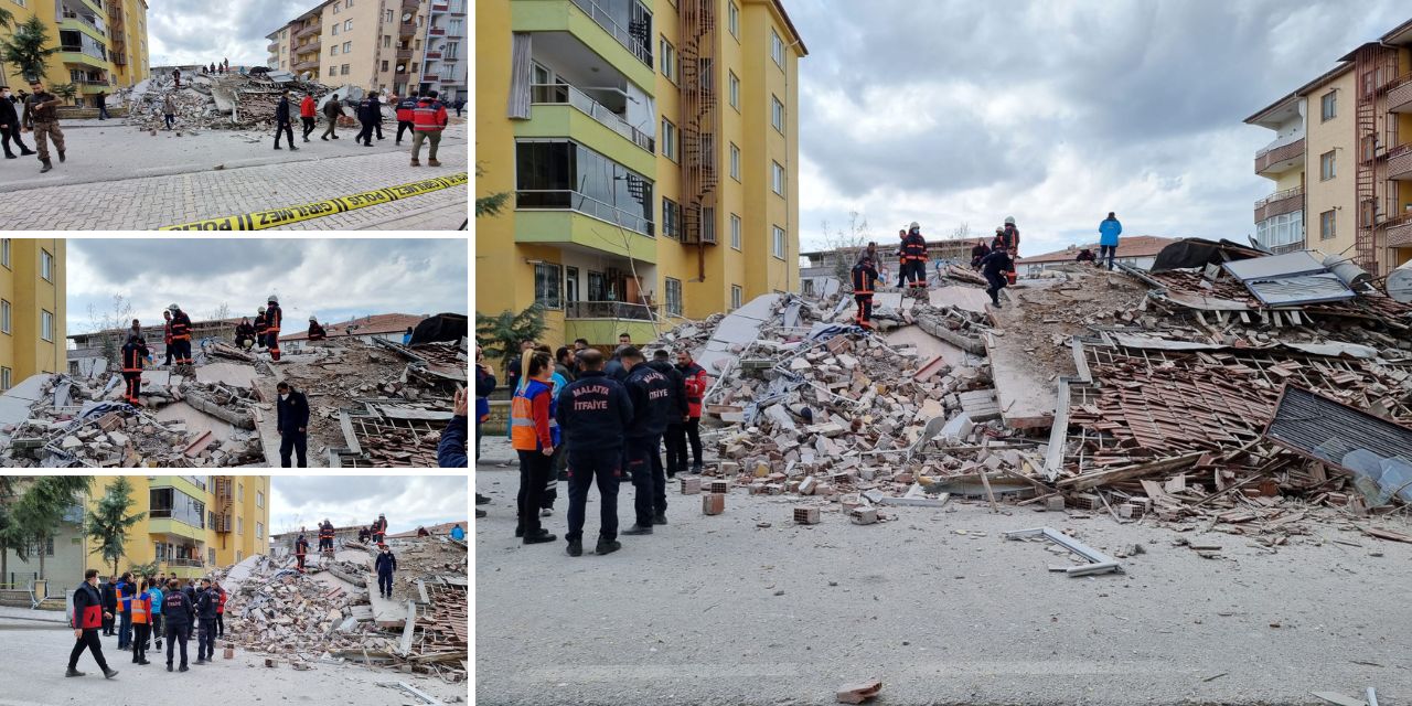 Malatya'da ağır hasarlı 5 katlı apartman çöktü: Enkazda, tedbir amaçlı arama kurtarma çalışması yapılıyor