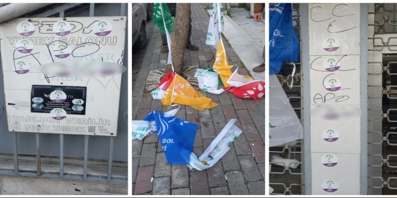 Yeşil Sol Parti Bahçelievler ilçe seçim bürosuna saldırı: Üç hilalin yanı sıra küfür ve hakaret içeren yazılamalar yapıldı