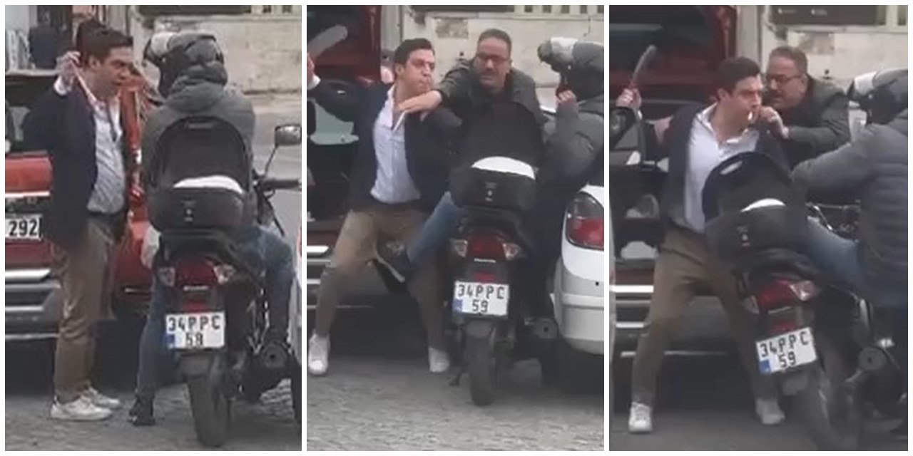 Trafik tartışmasında kuryeye satır çekti