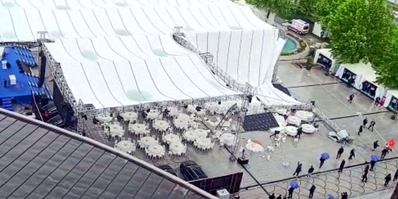 Erdoğan'ın katılacağı etkinlikte kurulan branda çatı, fırtına nedeniyle çöktü: 6 yaralı