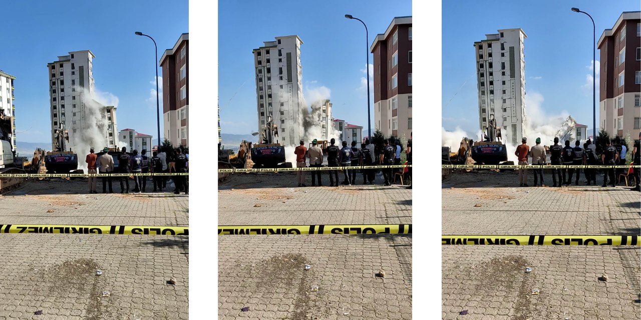 Kahramanmaraş'ta hasarlı bina, yıkım sırasında sağlam binanın üzerine devrildi