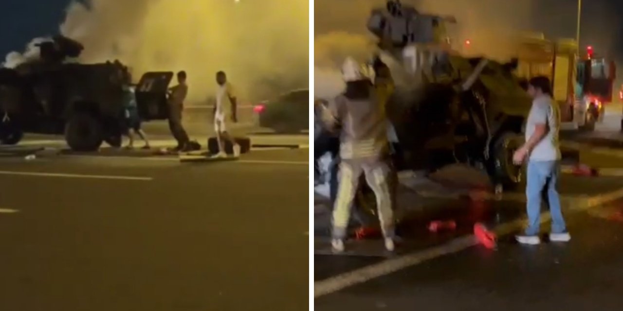 İstanbul’da polislerin içinde olduğu zırhlı araç alev aldı