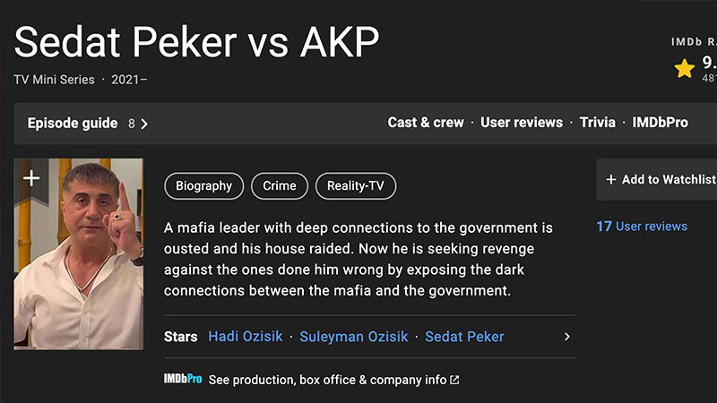 Sedat Peker'in videoları IMDb listesinde