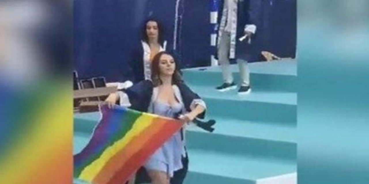 Rektörlük'ten nefret söylemi: Mezuniyet töreninde LGBT bayrağı açan öğrenci hakkında işlem başlatıldı