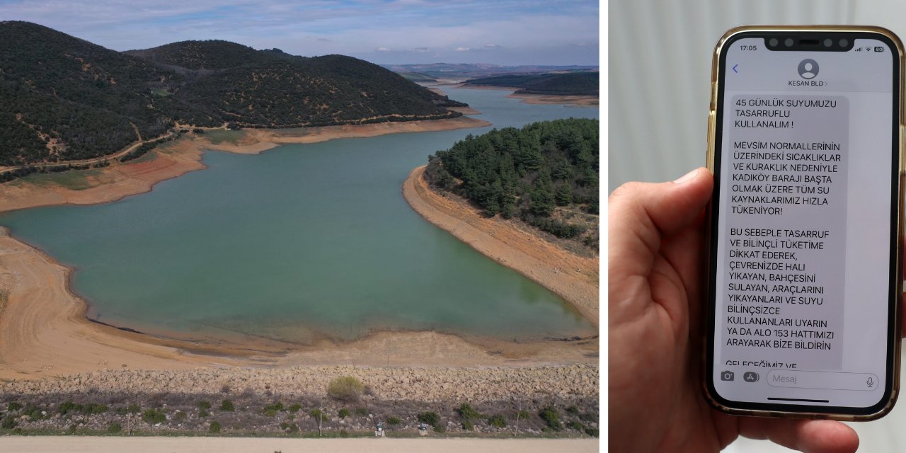 Keşan'a içme suyu veren baraj kuruma noktasına geldi: Belediye telefonlara uyarı mesajı gönderdi