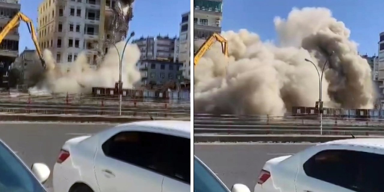 Diyarbakır'da ağır hasarlı bina, yıkım sırasında çöktü