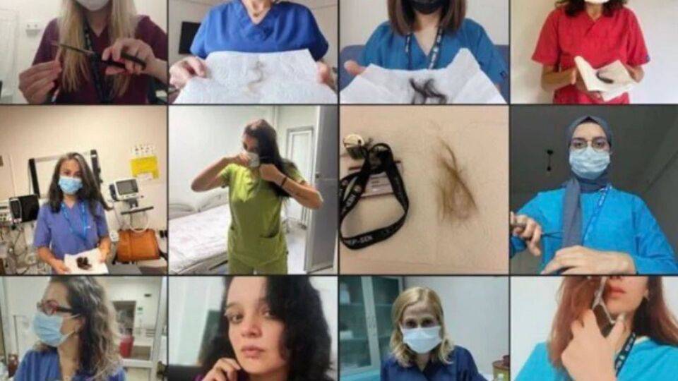Sağlıkçılardan şiddete tepki: Hemşireler "saçımın teline dokunma" diyerek saçlarını kesti