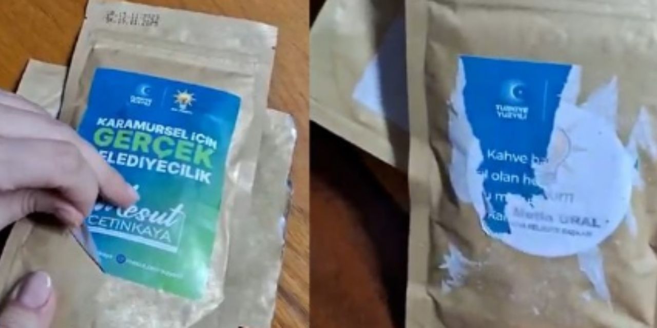 AKP Belediye Başkan Adayı'nın dağıttığı kahvenin ambalajından başka isim çıktı