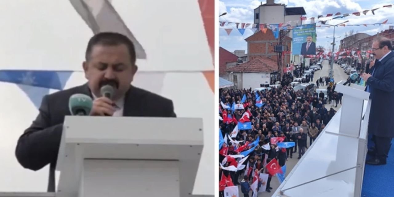 AKP adayı mikrofonu açık unuttu, küfürler meydanda duyuldu
