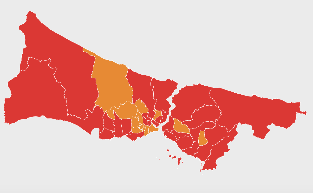 İstanbul'da sandıkların yaklaşık yüzde 70'i açıldı, harita kıpkırmızı