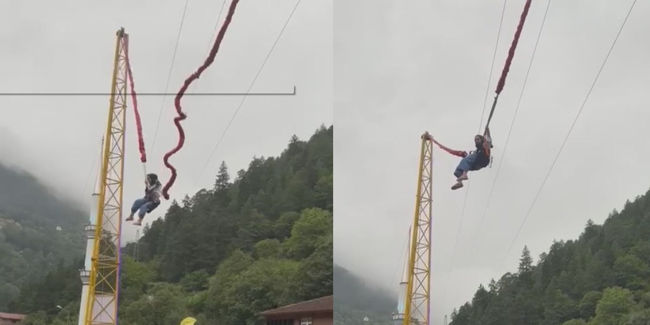 Trabzon'da 'İnsan sapanı'nın halatı koptu, Semanur havada asılı kaldı