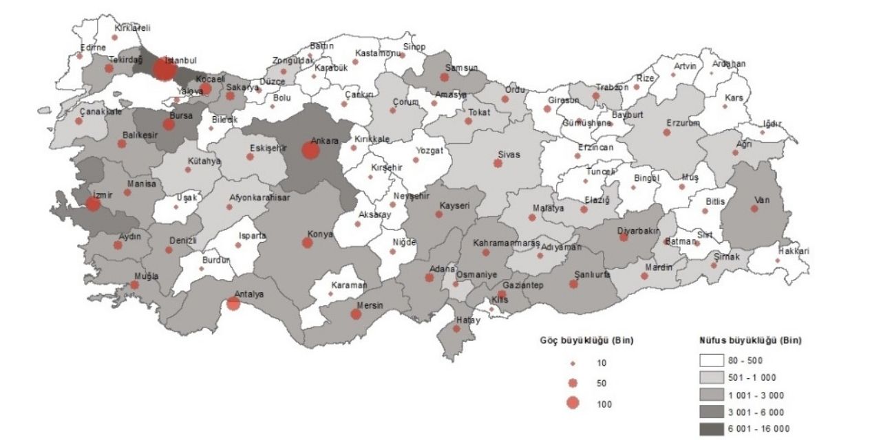 2023'te 3 milyon 450 bin kişi, iller arasında göç etti