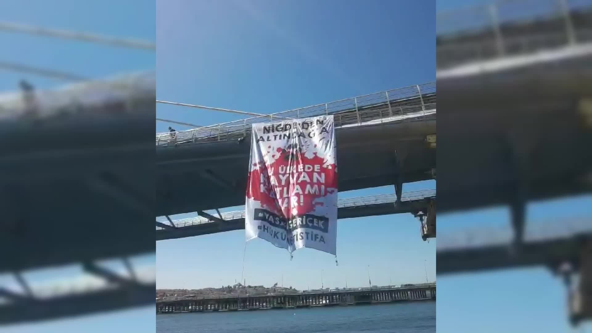 Sokak hayvanları yasasına karşı Haliç’te pankartlı protesto