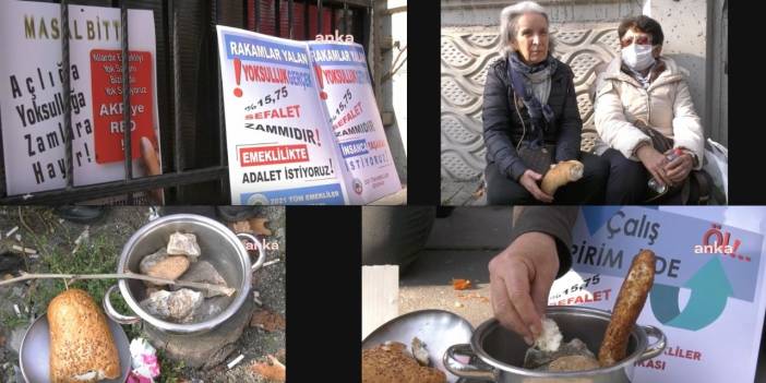 Emekliler TÜİK önünde: Kuru soğan ve bayat ekmekle enflasyon protestosu