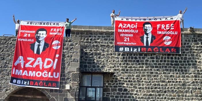 Polis, Diyarbakır surlarına asılan 'Azadi İmamoğlu' pankartına el koydu